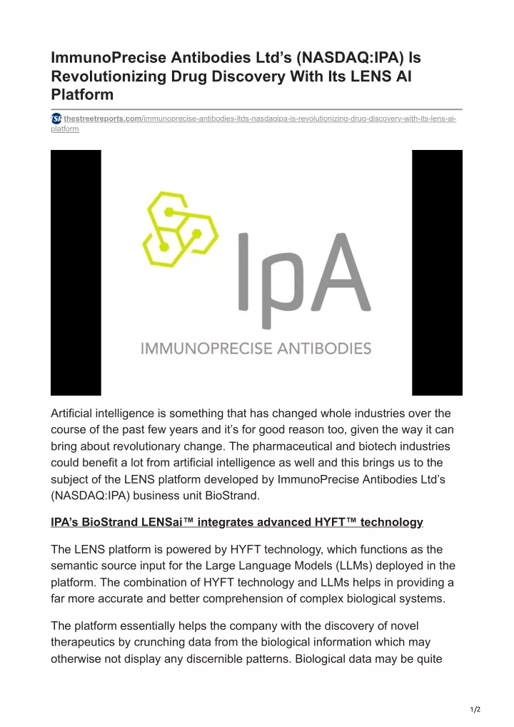 immunoprecise antibodies ltd s nasdaq