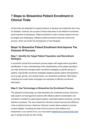 7 Steps to Streamline Patient Enrollment in Clinical Trials