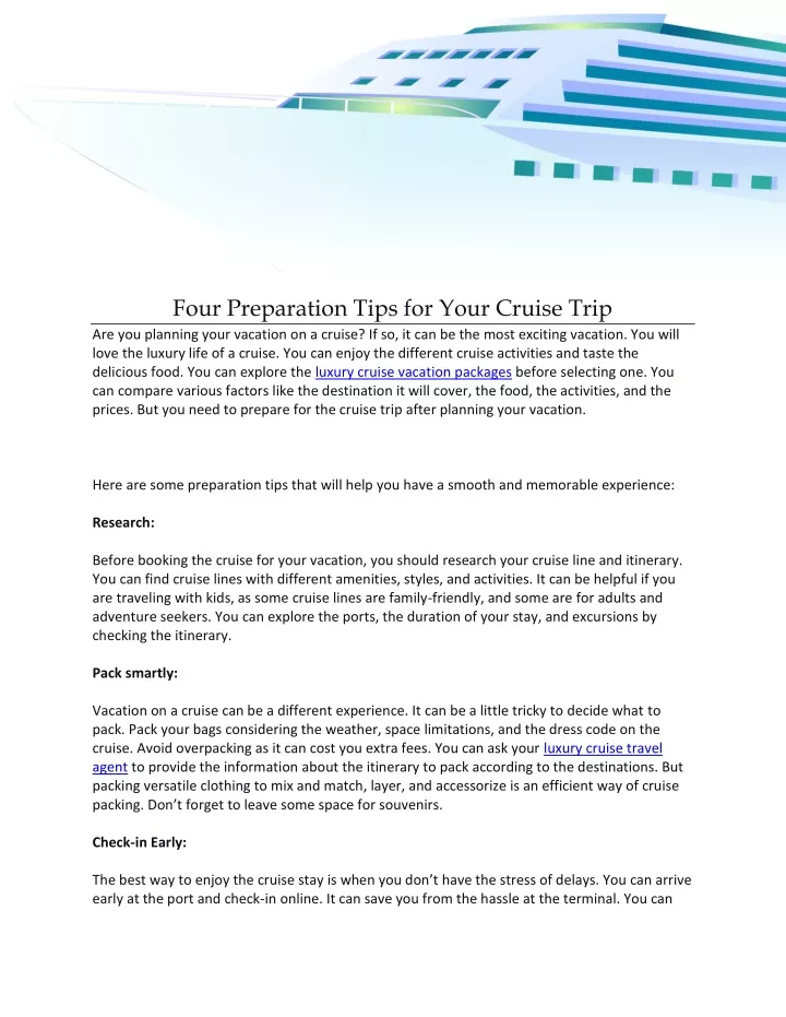 four preparation tips for your cruise trip