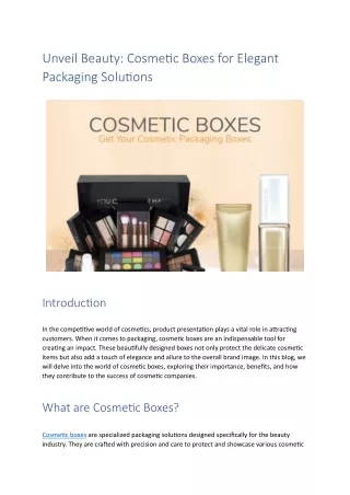 Unveil Beauty - Cosmetic Boxes for Elegant Packaging Solutions