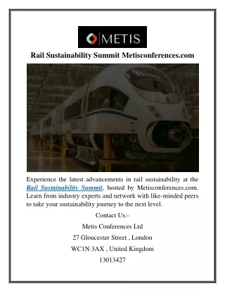 Rail Sustainability Summit Metisconferences