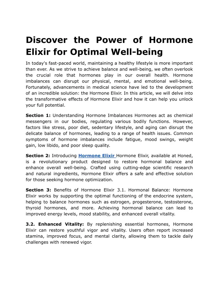 discover the power of hormone elixir for optimal