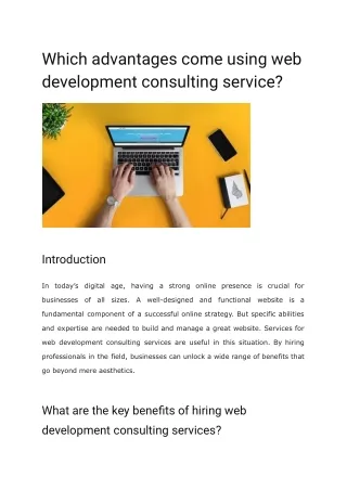 Which advantages come using web development consulting service
