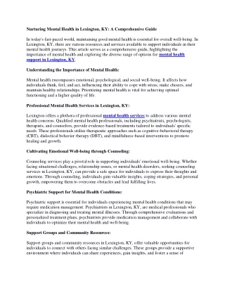 nurturing mental health in lexington