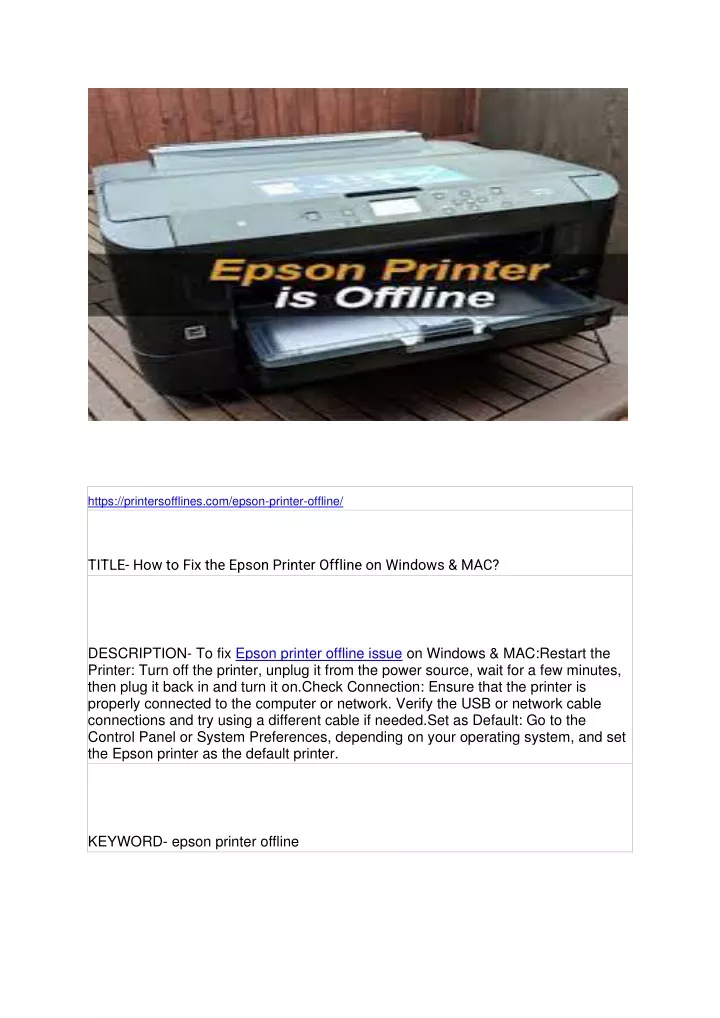 https printersofflines com epson printer offline