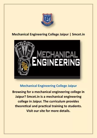 Mechanical Engineering College Jaipur | Smcet.in