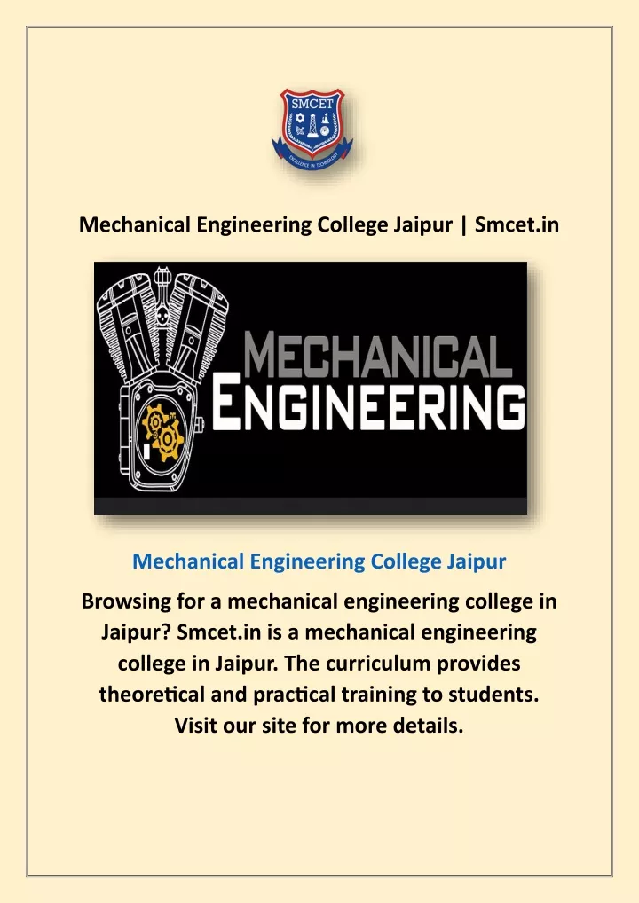 mechanical engineering college jaipur smcet in