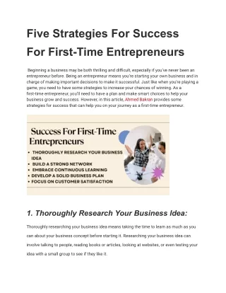 Roadmap to Entrepreneurial Excellence Five Strategies for First-Time Business O