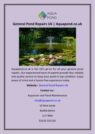 General Pond Repairs Uk  Aquapond.co.uk