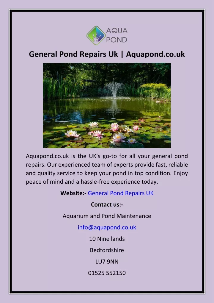 general pond repairs uk aquapond co uk