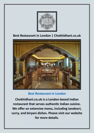 Restaurants in London | Chokhidhani.co.uk