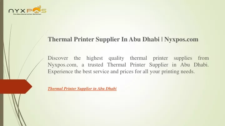 thermal printer supplier in abu dhabi nyxpos
