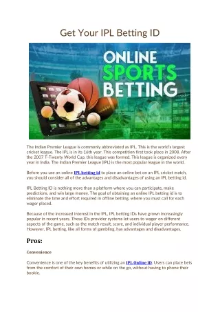 Get Your IPL Betting ID