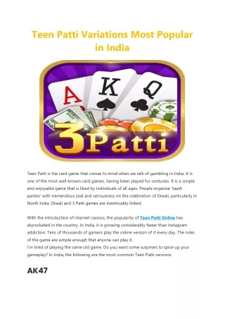Teen Patti Variations Most Popular in India