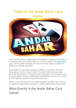 Tricks for the Andar Bahar Card Game