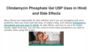 Clindamycin Phosphate Gel USP Uses in Hindi and Side Effects