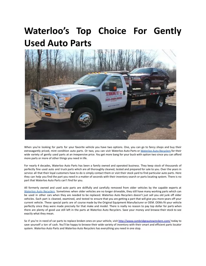 waterloo s top choice for gently used auto parts