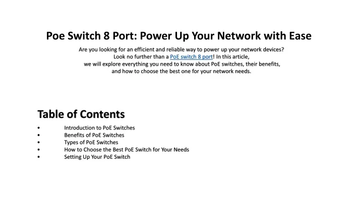 poe switch 8 port power up your network with ease