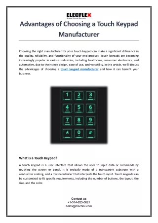 Advantages of Choosing a Touch Keypad Manufacturer