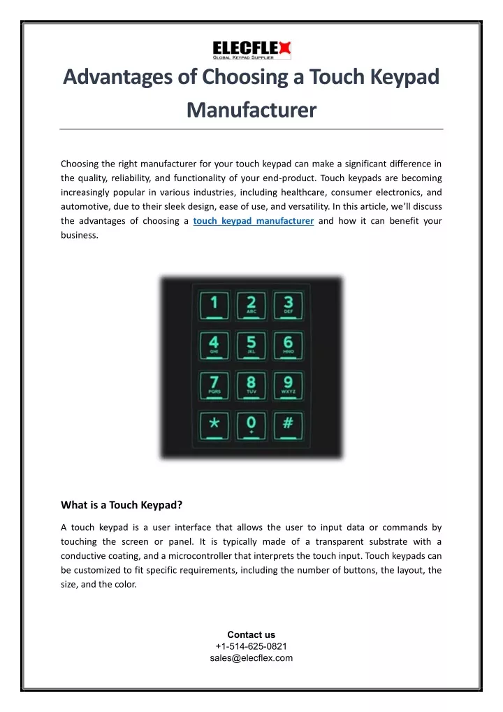 advantages of choosing a touch keypad manufacturer