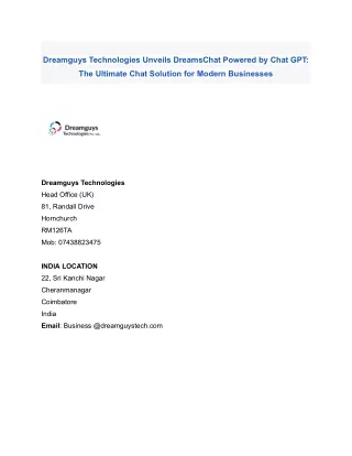 Dreamguys Technologies Unveils DreamsChat Powered by Chat GPT for Businesses