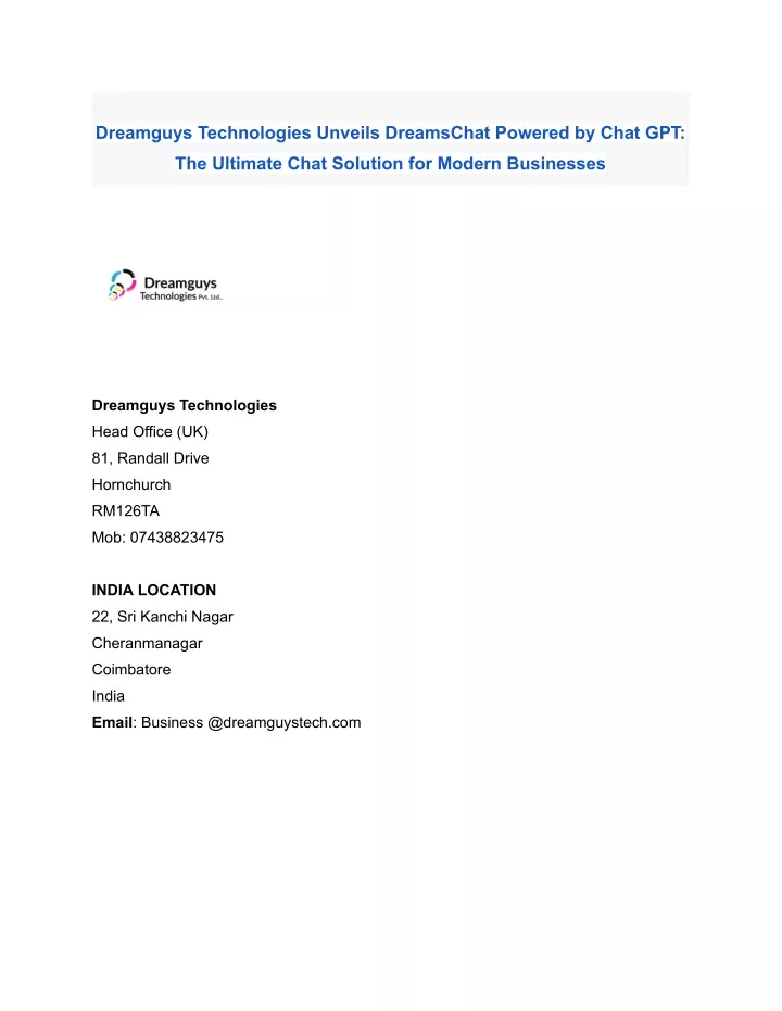 dreamguys technologies unveils dreamschat powered