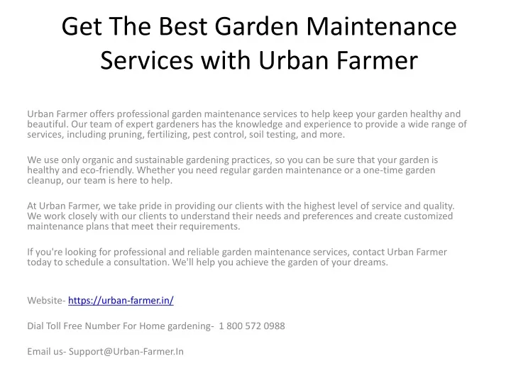 get the best garden maintenance services with urban farmer