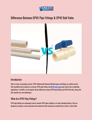 Difference Between CPVC Pipe Fittings & CPVC Ball Valve