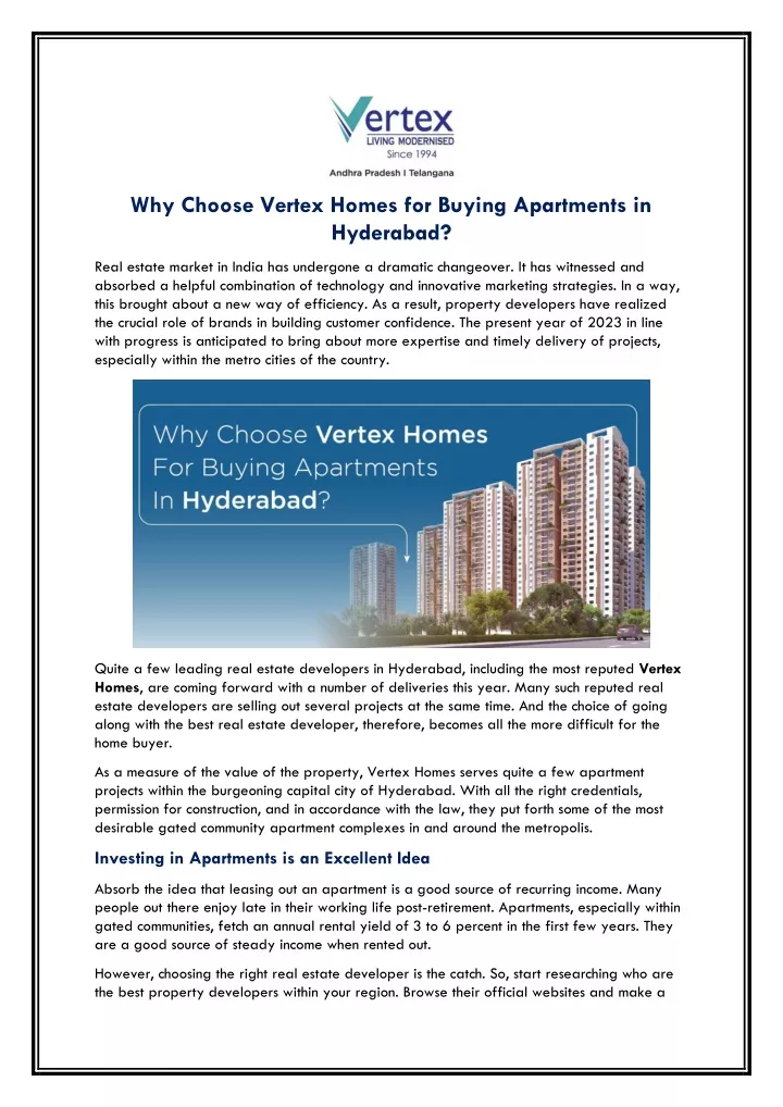 why choose vertex homes for buying apartments