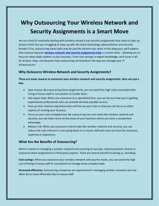 Why Outsourcing Your Wireless Network and Security Assignments is a Smart Move