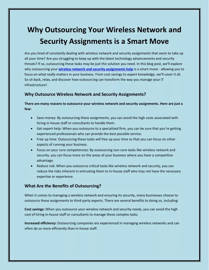 why outsourcing your wireless network