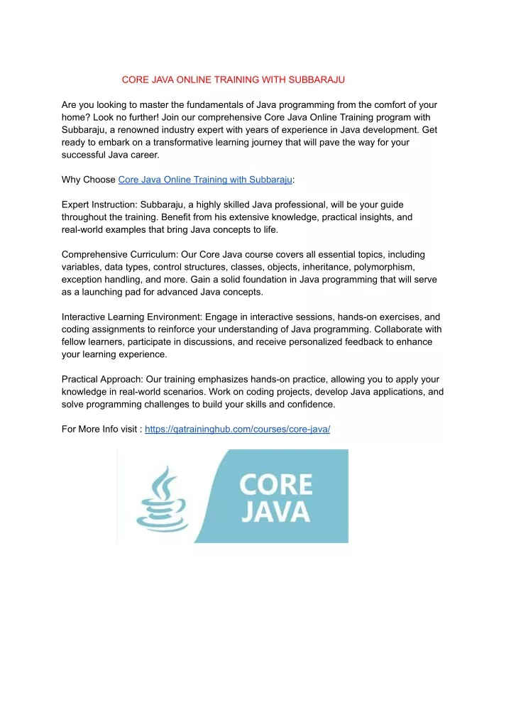 core java online training with subbaraju