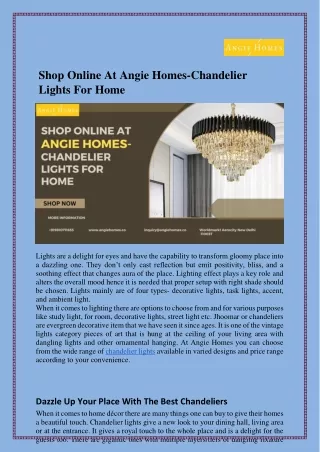 Shop Online At Angie Homes-Chandelier Lights For Home