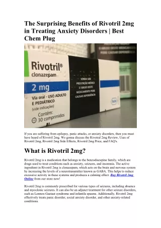 The Surprising Benefits of Rivotril 2mg in Treating Anxiety Disorders-Best Chem Plug
