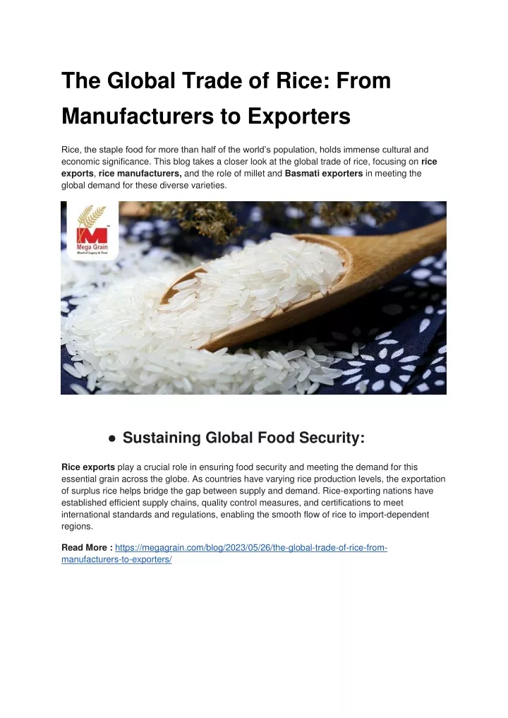 the global trade of rice from manufacturers