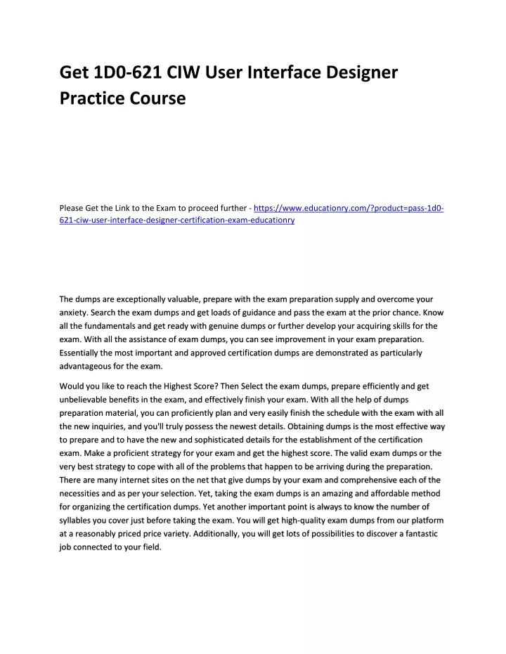 get 1d0 621 ciw user interface designer practice