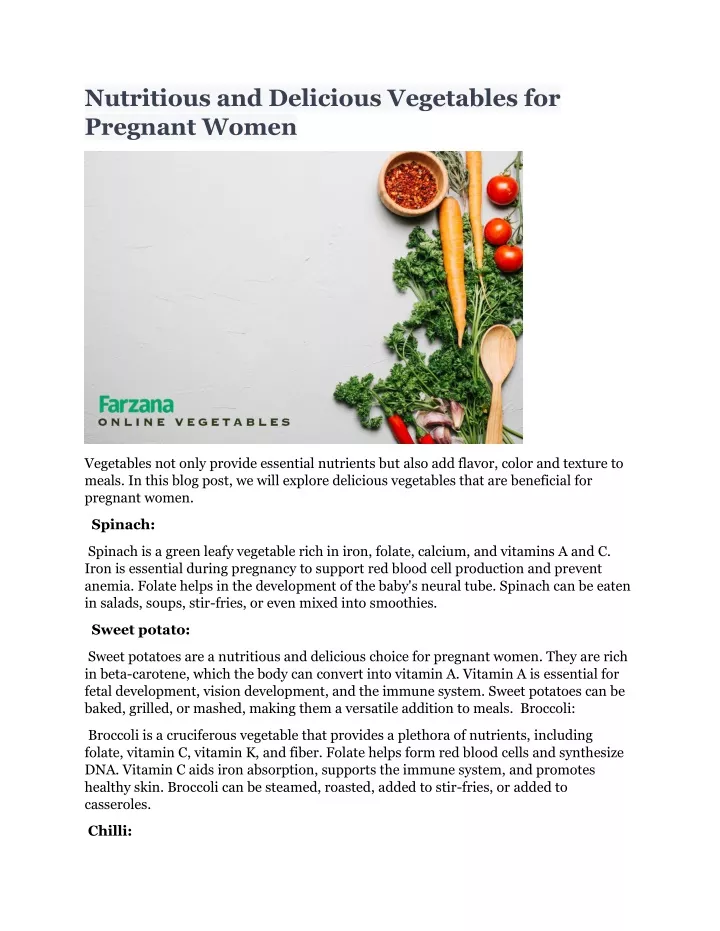 nutritious and delicious vegetables for pregnant