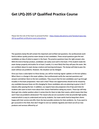 get lpq 205 lp qualified practice course