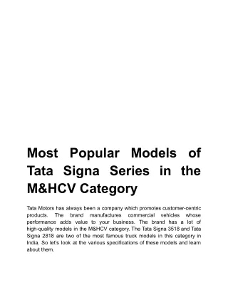 Most Popular Models of Tata Signa Series in the M&HCV Category