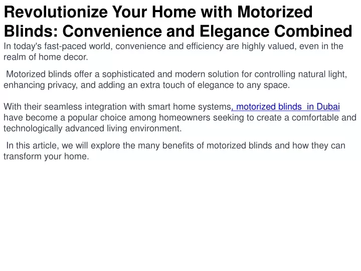 revolutionize your home with motorized blinds