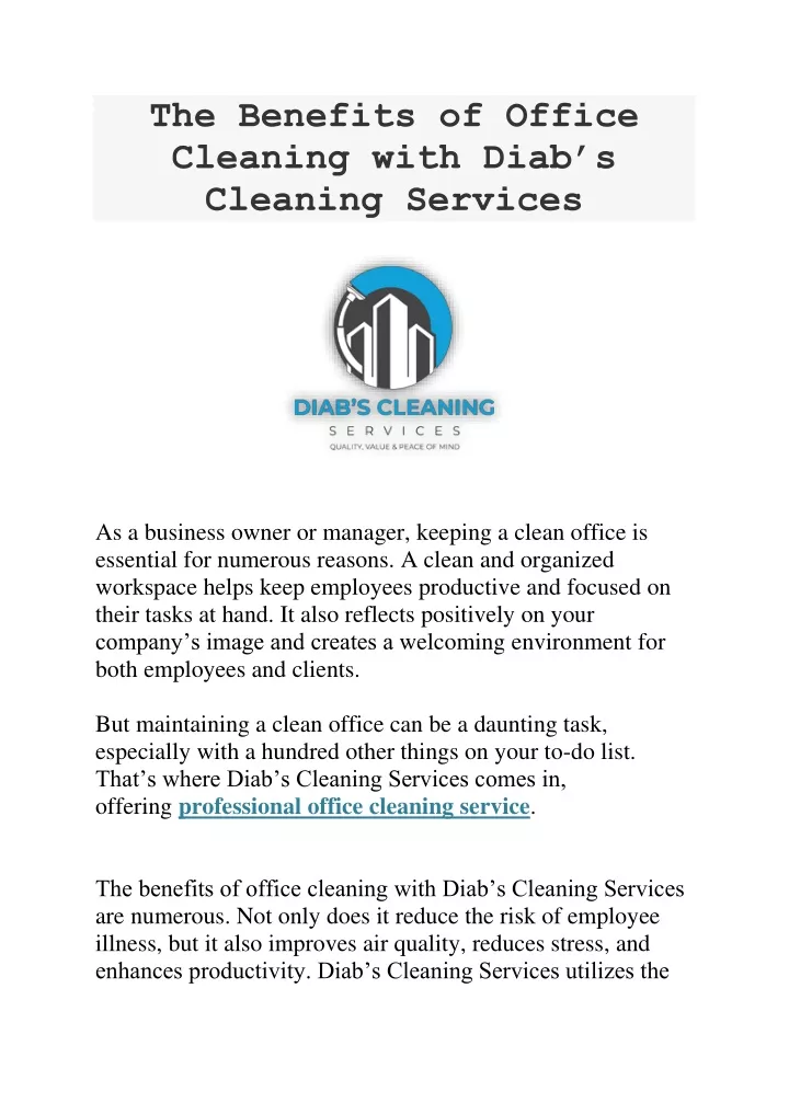 the benefits of office cleaning with diab
