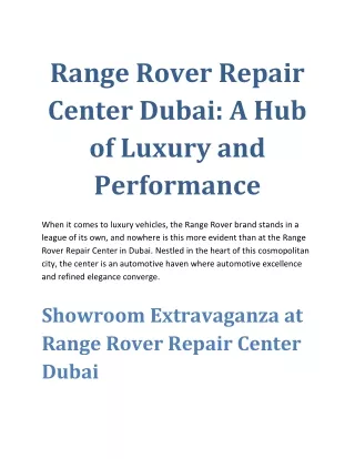 Range Rover Repair Center Dubai: A Hub of Luxury and Performance