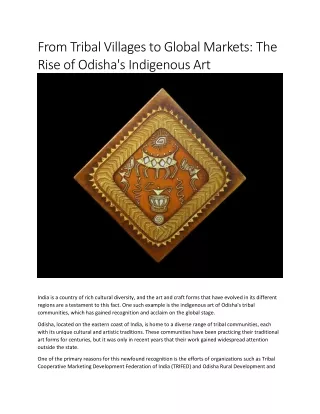 From Tribal Villages to Global Markets The Rise of Odisha's Indigenous Art