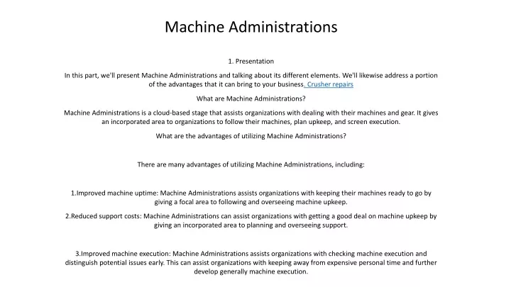 machine administrations