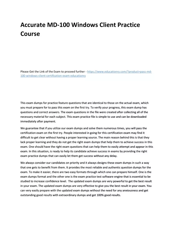 accurate md 100 windows client practice course