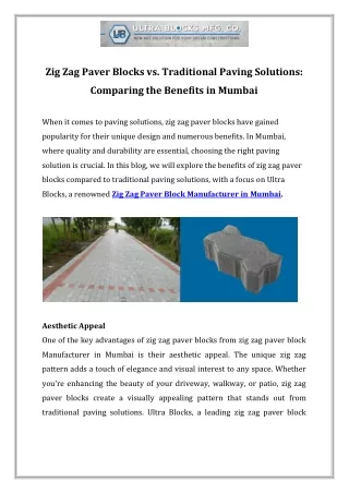 Zig Zag Paver Blocks vs. Traditional Paving Solutions Comparing the Benefits in Mumbai