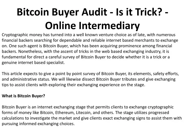 bitcoin buyer audit is it trick online intermediary