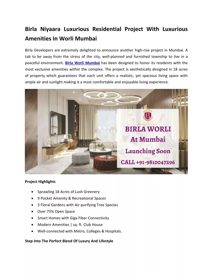 birla niyaara luxurious residential project with