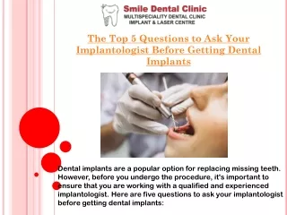 The Top 5 Questions to Ask Your Implantologist Before Getting Dental Implants