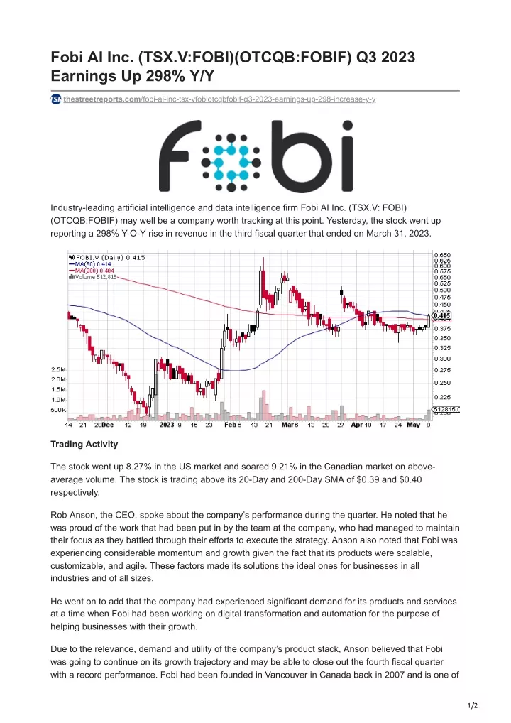 fobi ai inc tsx v fobi otcqb fobif q3 2023